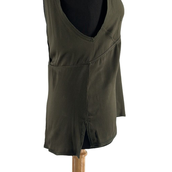 Zara camisole tank top v neck olive green satin academia preppy shirt sz xs NWT - Picture 9 of 9